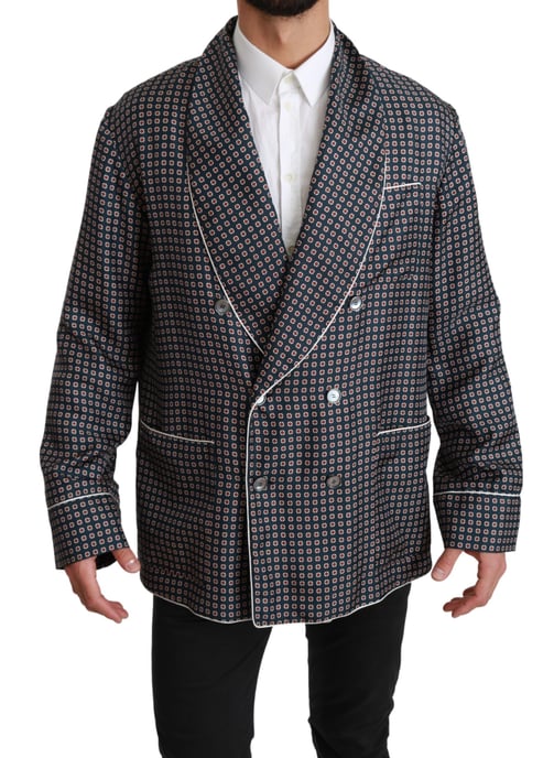 Navy  Patterned Double Breasted Coat Jacket - Image 1
