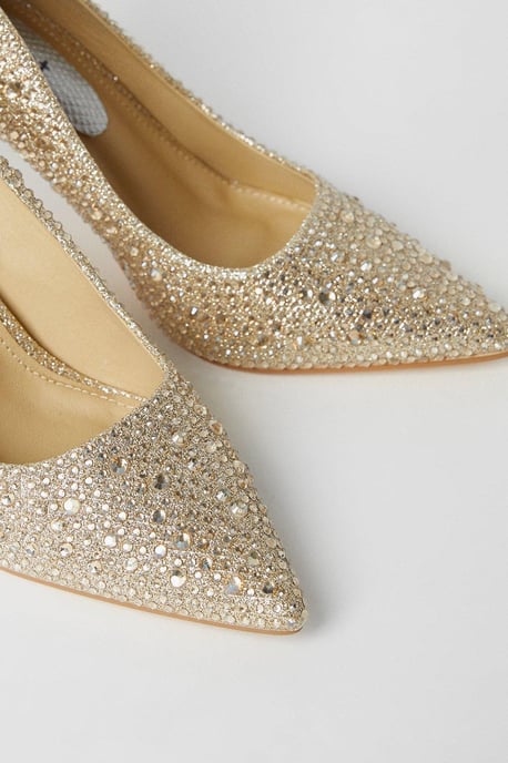 Sabrina Diamante Detail High Stiletto Pointed Court Shoes