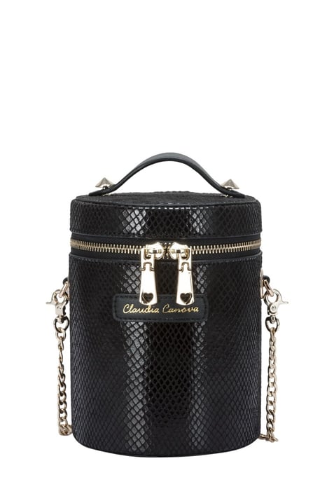 Cylinder Snake Print Cross Body Bag