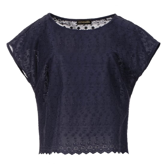 Navy Sleeveless Embroidered Top