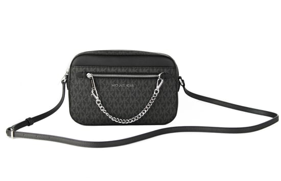 Michael Kors Women's Jet Set Item Large East West Signature Leather Zip Chain Crossbody Handbag (Black PVC/Black) - Image 1
