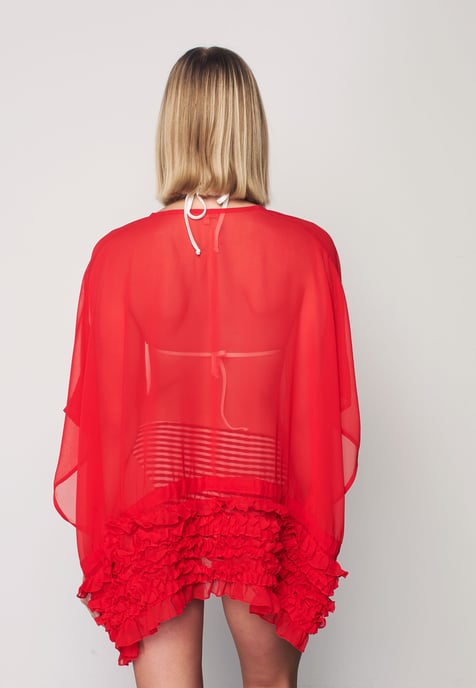 Frill Detailed Kimono - Red - Image 6