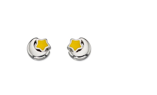 D for Diamond Childrens 925 Sterling Silver & Enamel Starry Night Moon & Star Stud Earrings
