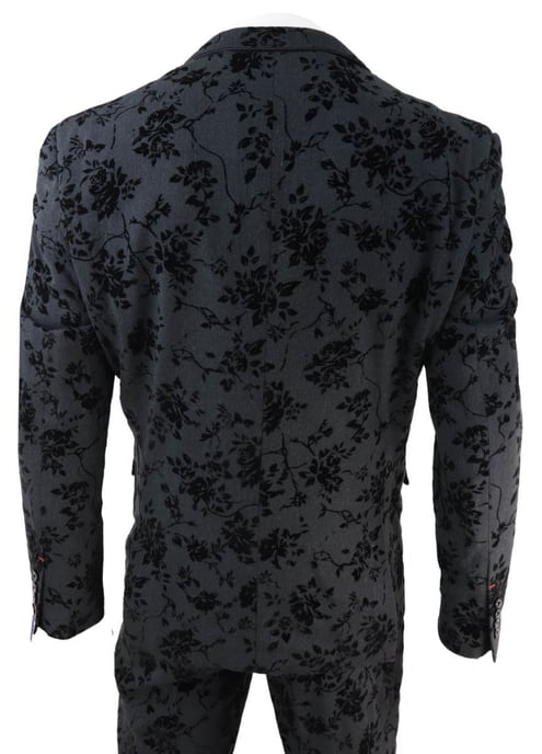 Mens 3 Piece Black Paisley Velvet Dinner Suit - Image 3
