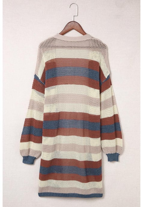 Women's Color Block Hollowed Knit Cardigan in Blue - Image 4