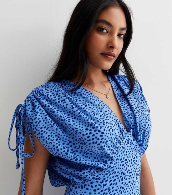 Animal Print Ruched Sleeves Midi Dress
