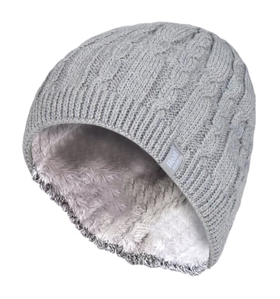 Womens Ribbed Cable Knit Fleece Lined Thermal Knitted Beanie Hat - Image 1
