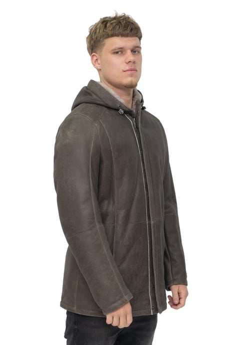 Men's sheepskin parka coat with hood - Alafaya