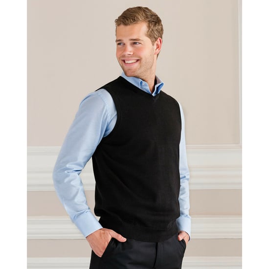 Russell Collection Mens V-Neck Sleevless Knitted Pullover Top / Jumper (Black) - Image 2