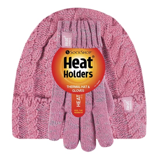 Heat Holders - Kids Girls Cute Cable Knitted Warm Fleece Lined Pompom Winter Hat and Gloves Set with Bobble - CS4P14 - Image 2