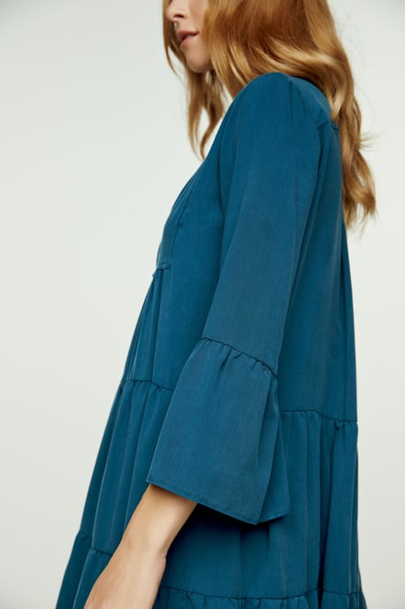 Dark Petrol Tencel Gathered Seams Dress