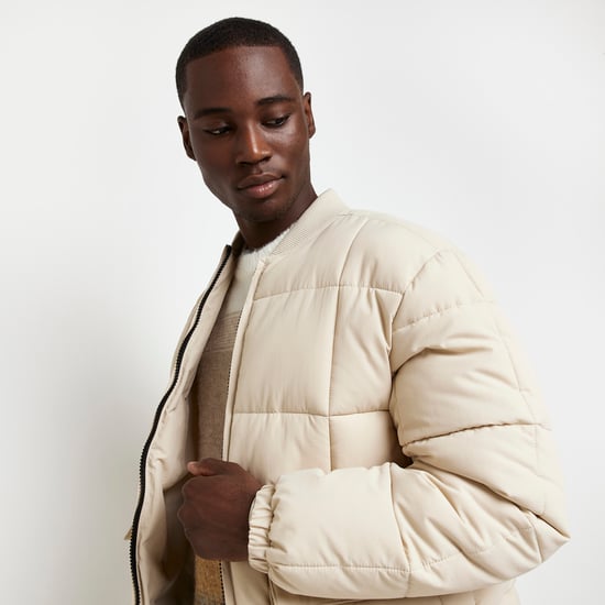River Island Mens Bomber Jacket Beige Quilted Top