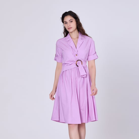 Shirt dress with asymmetric belt panel