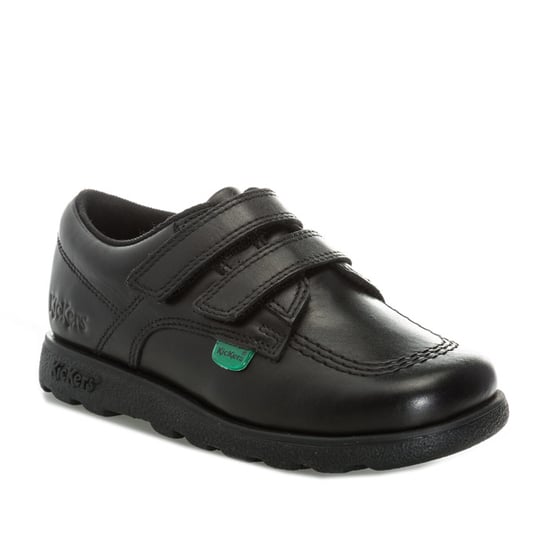 Boy's Kickers Childrens Fragma Lo Strap Leather Shoes in Black - Image 2