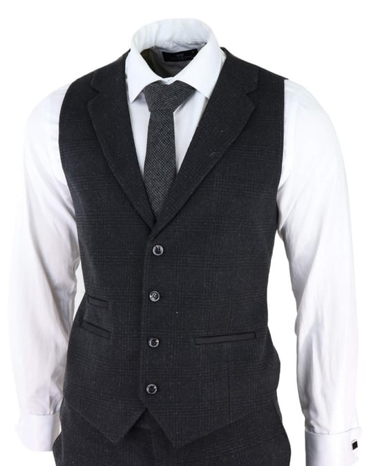 Mens Black 3 Piece Tweed Suit Peaky Blinders 1920s Gatsby Classic Tailored Fit - Image 4