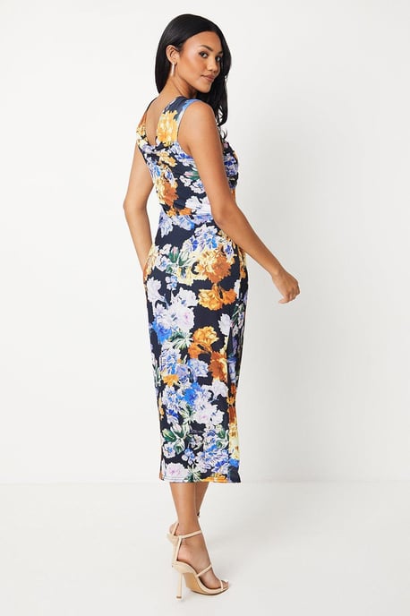 Printed Twist Bardot Pencil Midi Dress
