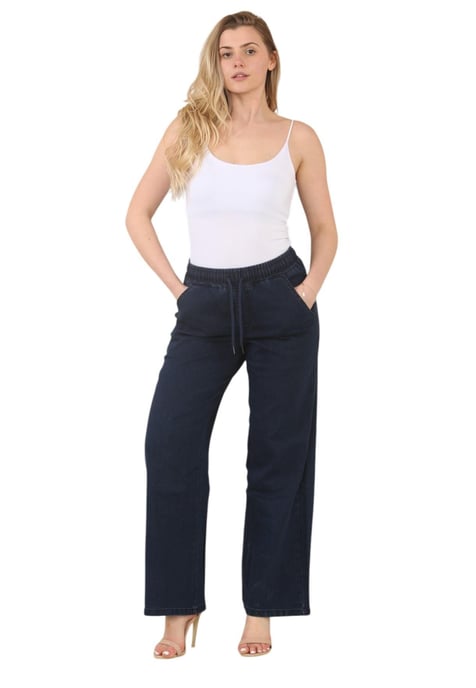 MYT Womens Elasticated High Waist Wide Leg Jeans in Donkerblauw - Image 6