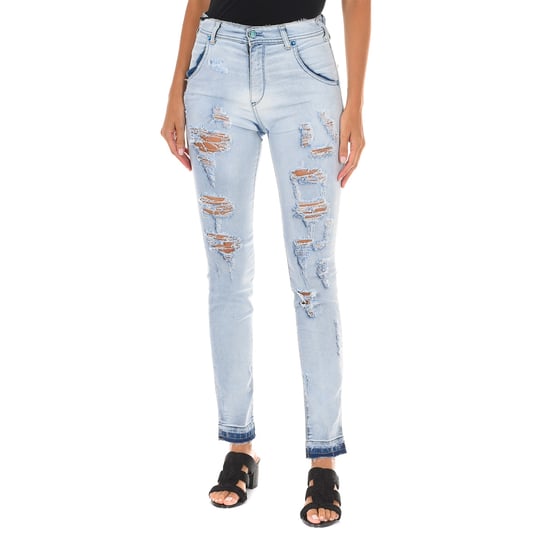 Long Denim Pants worn and torn effect 10DBF0803 woman