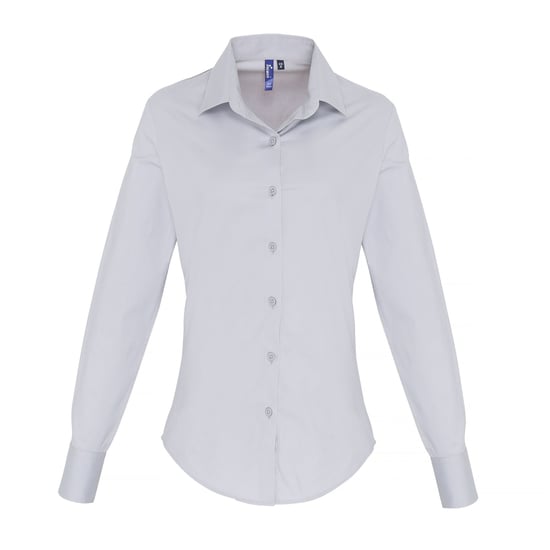 Premier Womens/Ladies Stretch Fit Poplin Long Sleeve Blouse (Silver) - Image 1