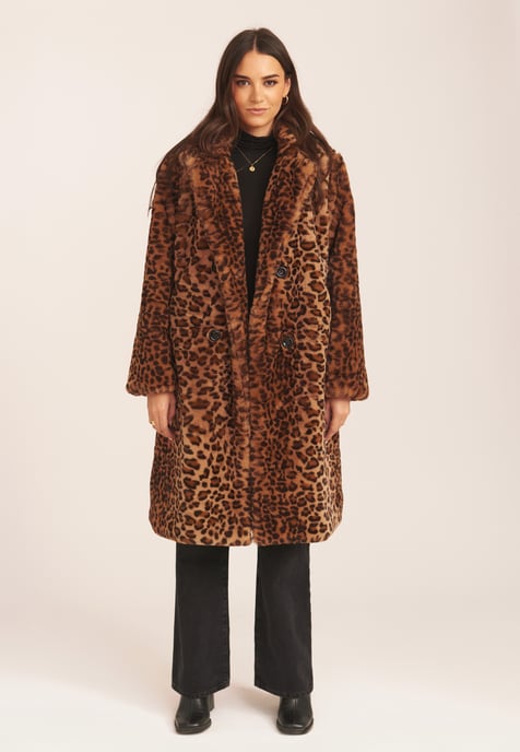 Leopard Double Breasted Longline Furcoat - Image 2