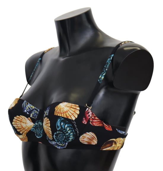 Dolce & Gabbana Black Seashells Print Women's Swimwear Bikini Top