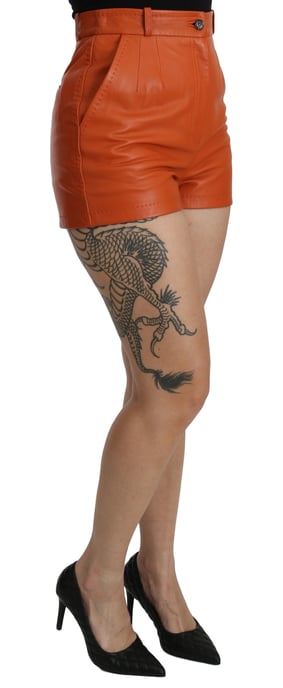 Dolce & Gabbana Dames Oranje Leren Hoge Taille Shorts - Image 2