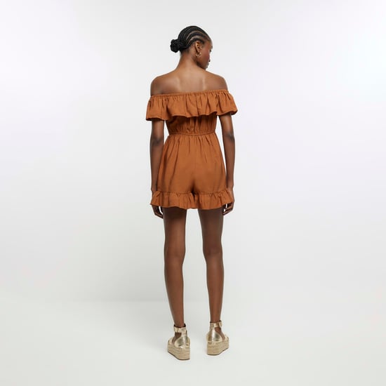 River Island Womens Playsuit Rust Bardot Frill