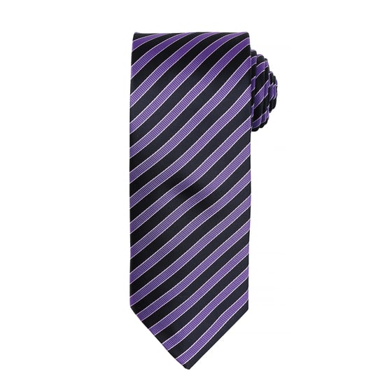 Premier Heren Dubbel Streep Patroon Formele Zakelijke Stropdas (Rijke Violet/Zwarte) - Image 1