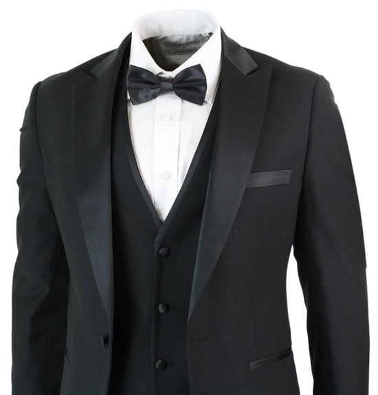 Heren 3-delige Zwarte Tuxedo Pak Klassiek Satijnen Diner Tailored Fit Bruiloft Prom - Image 3
