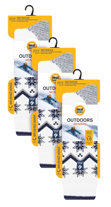 3 Par Multipack Ultra Lite Skidstrumpor för damer | Värmehållare | Dam Funky Mönstrade Randiga Knästrumpor - Cream Fairisle - Image 2