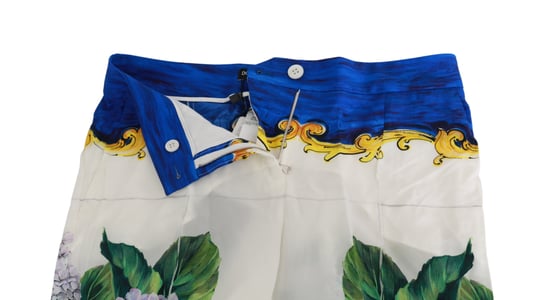 Dolce en Gabbana Witte Hortensia Rechte Midden Taillezijde Zijde Broek - Image 5