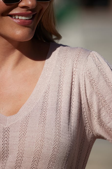 Blush Pink Sparkle Metallic Pointelle Jumper