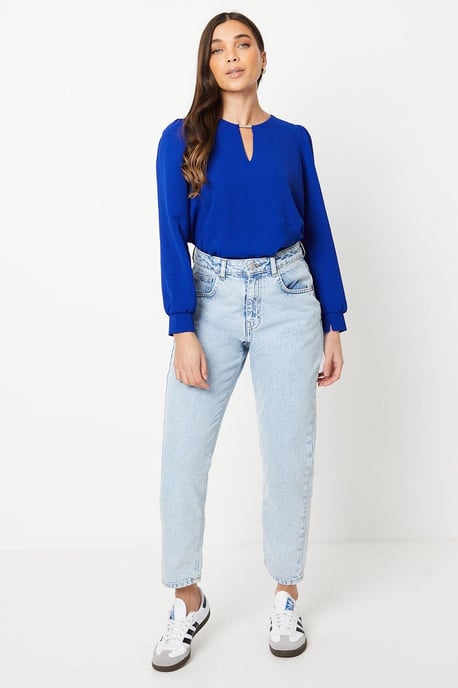 Petite Trim Overhead Short Sleeve Blouse
