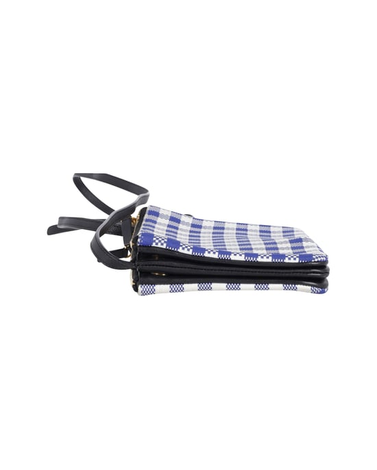 Celine Trio Gingham Crossbody-väska i blått och vitt bomull - Image 5