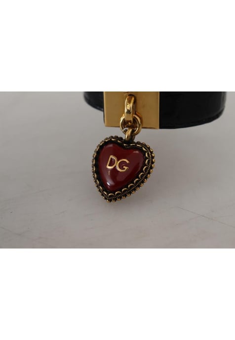 Dolce & Gabbana Women's Black Dauphine Leather DG Heart Key Ring Bracelet - Image 5