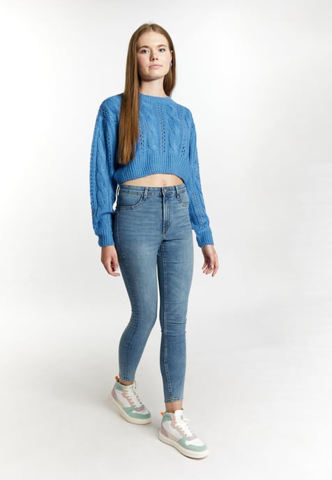 Mymo Gebreide cropped trui Dames Hemelsblauw - Image 2