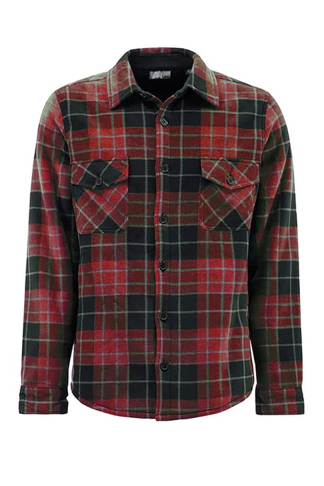Men's Quilted Plaid Winter Jacket | Heat Holders | Long Sleeve Plaid Shirt | Checkered Pattern - Crimson / Black - Image 1