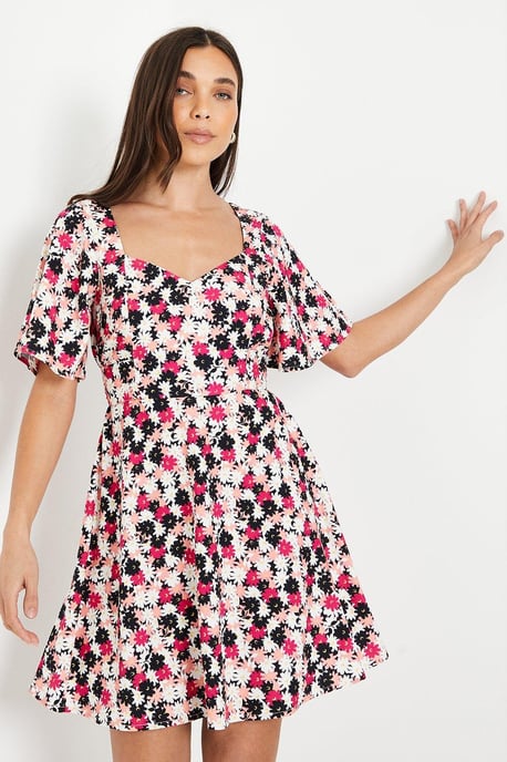 Petite Flutter Sleeve Tie Back Mini Dress