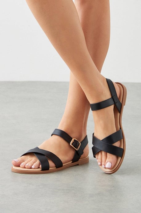 Wide Fit Florence Cross Strap Flat Sandals - Image 1