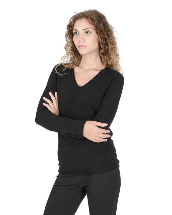 Crown Of Edinburgh Cashmere Womens V Neck Sweater Coe 0022 Black - Image 2