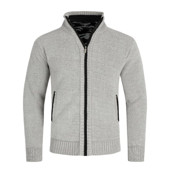 Herrkofta med dragkedja och ståkrage, fodrad tjock stickad pullover Ljusgrå - Image 1