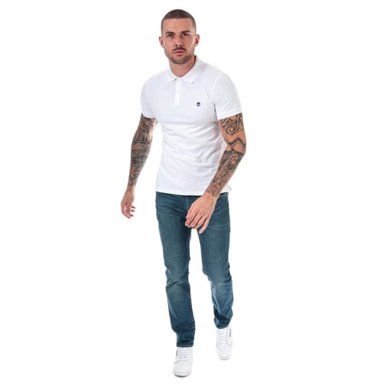 Men's Timberland Millers River Jacquard Polo Shirt in White - Image 3