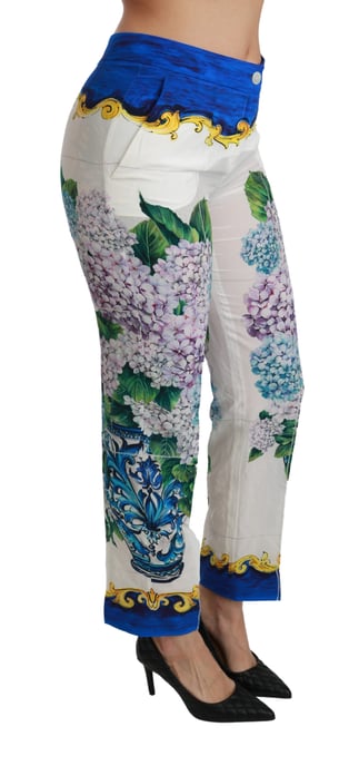 Dolce en Gabbana Witte Hortensia Rechte Midden Taillezijde Zijde Broek - Image 2