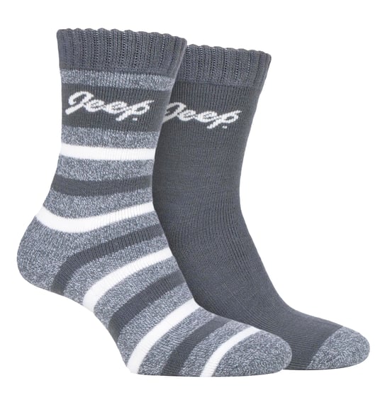 Ladies Thermal Boot Socks | Jeep | Breathable Cushioned Socks for Running, Walking and Hiking | Padded Striped Design Socks - Slate / Cream - Image 1