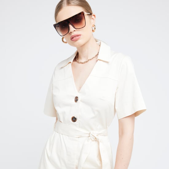 River Island Womens Skort Playsuit Beige Belted Utility
