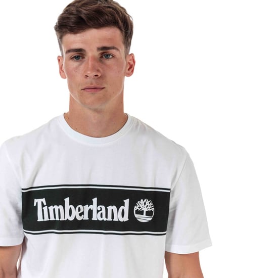 Men's Timberland YC Striped Logo T-Shirt in White - Image 6