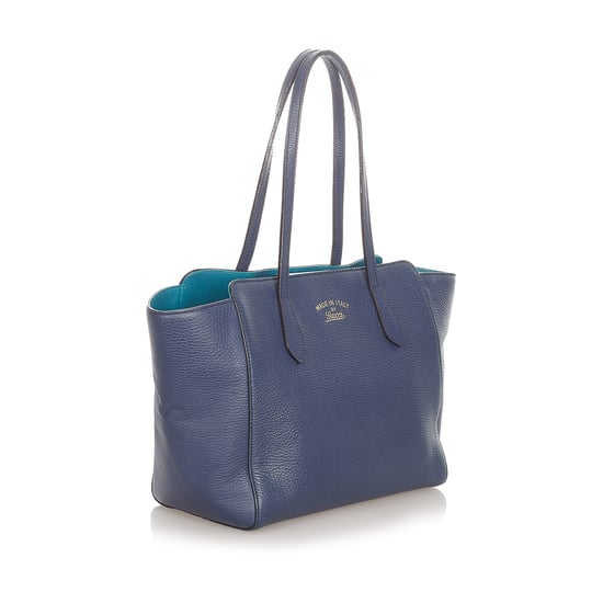 Vintage Gucci Swing Leather Tote Bag Blue - Image 2