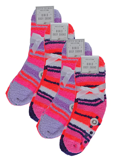8 Pairs Girls Fluffy Bed Socks | Cosy Slipper Socks for Kids - Stripes - Image 2