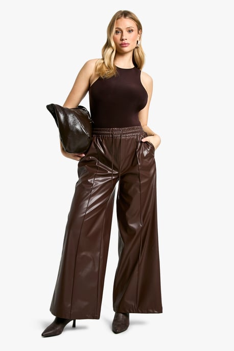 Maternity Elasticated Waist Pu Wide Leg Jogger - Image 3