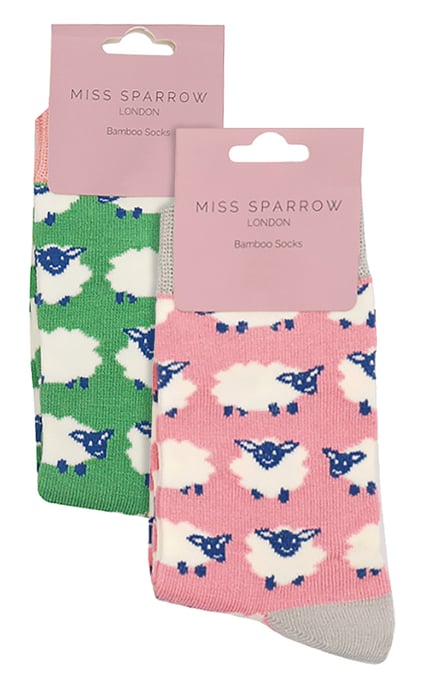 Miss Sparrow - 2 Pack Girls Bamboo Animal Patterned Socks - Sheep - Image 2